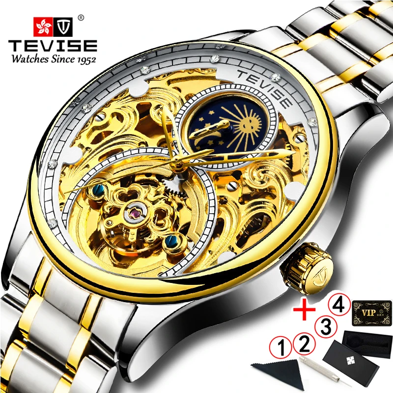 Мужские механические часы TEVISE новинка 2020 Роскошные автоматические из голубого