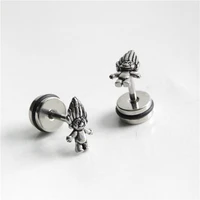 hip hop style silver color lattice retro style cartoon characters men titanium steel earring stainless steel earring birthday