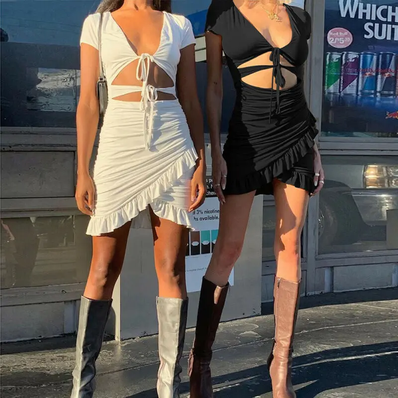 Новинка 2020 популярное женское Бандажное Короткое мини платье с V образным