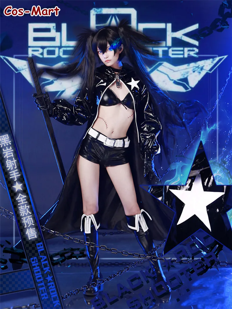 

Костюм для косплевечерние Cos-Mart из аниме Black Rock Shooter, модная лакированная кожа, боевая униформа для активного образа жизни