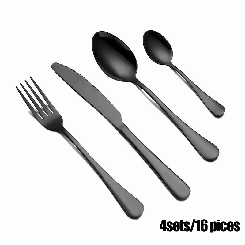 

Spklifey Black Cutlery Set 16 Pcs Stainless Steel Dinnerware Tableware Silverware Sets Dinner Knife and Fork Dinner Set