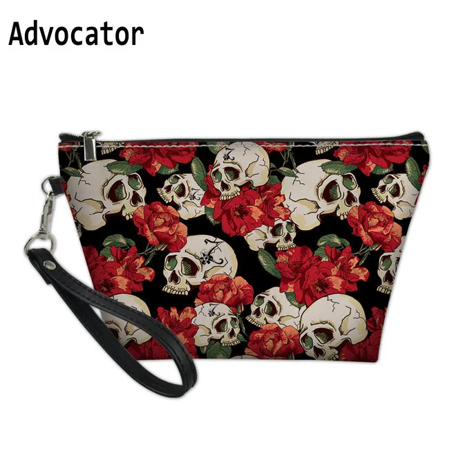 ADVOCATOR Flower Skull Printing PU Cosmetic Case Women Zipper Toiletry Bags Makeup Pouch Travel Organizer Necessaire Feminina | Багаж и
