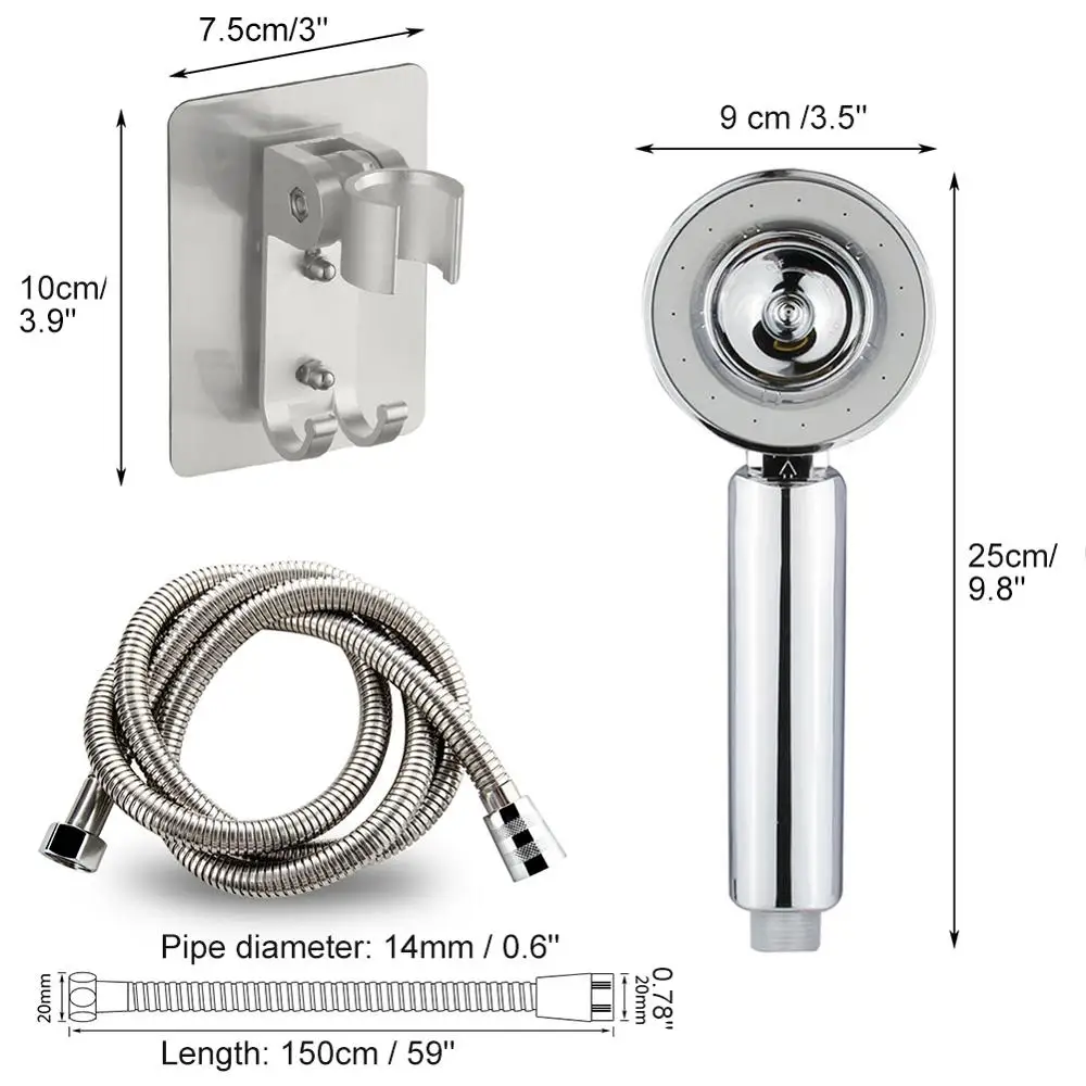 

High Pressure Saving Water Duplex Water Outlet Multifunctional Bathroom Shower Head with 59 Inch Hose and Adjustable Bracket