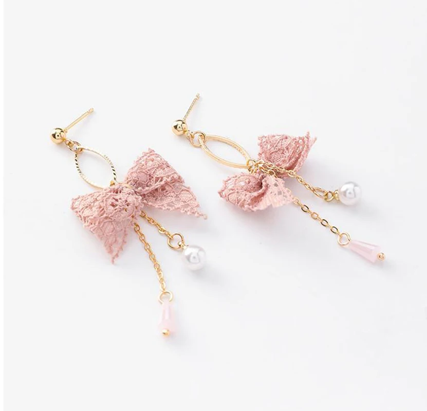 Серьги-гвоздики с кисточками и бантом для девочек | Украшения аксессуары