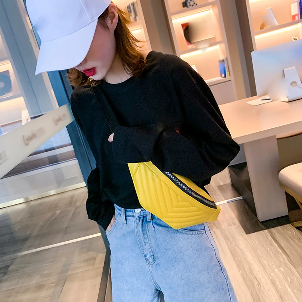 Women Striped Pockets Fashion Fanny Pack Diagonal Chest Phone Purse Travel Versatile Shoulder Bag candy color banana waist bag
