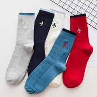 high quality embroidery aircraft airplane women men business dress cotton crew socks gift designer brand novelty funny white