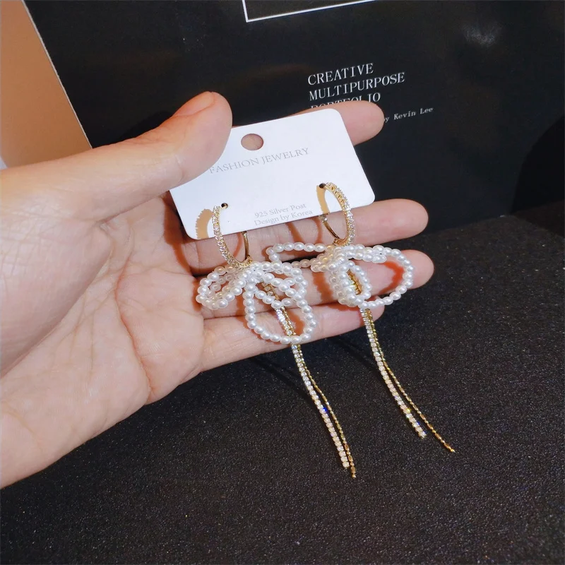 

MFY Trendy Simulated Pearl Crystal Tassle Earrings Geometric Circle Dangle Earrings for Women Girl Fashion Jewelry