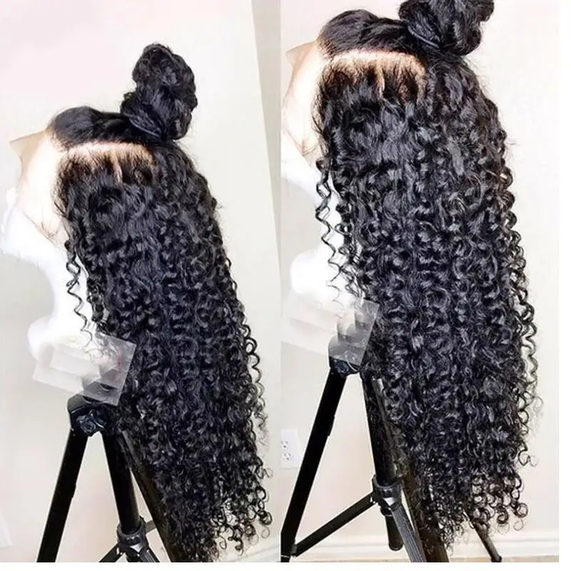 Magic Love Kinky Curly Hair Wig Natural 360 Lace Front Human Wigs Preplucked Remy For Women Black | Шиньоны и парики