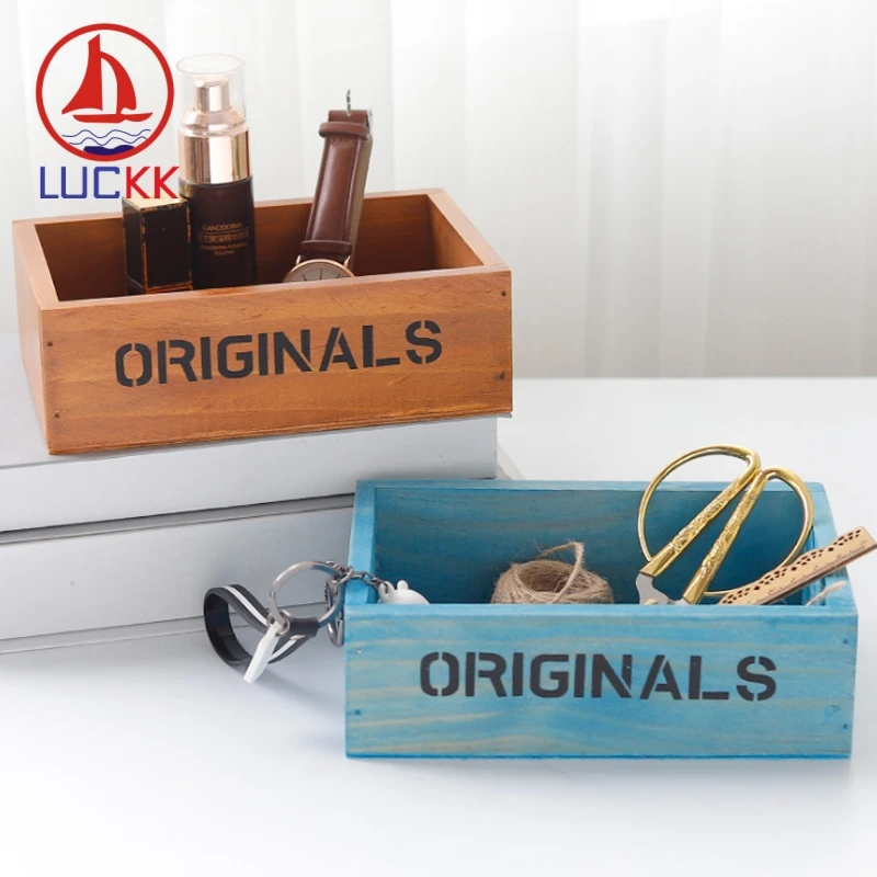 

LUCKK 20CM Vintage Wood Table Flower Pot Kitchen Desktop Storage Case Garden Decor Succulent Plant Box Jewelry Holder Wholesale