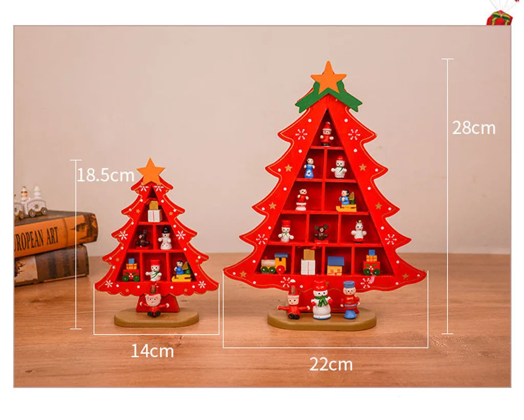 

Toy Kids 20cm Green/Red Wooden Christmas Tree Toys Child Home Desk Decoration DIY Christmas Gift Toys For Children