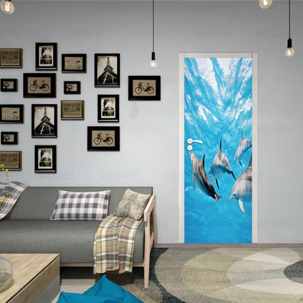 

Underwater World Decorative Door Decals Home Decoration Living Room Door Stickers Bedroom Decoration Waterproof 2 Piece Set