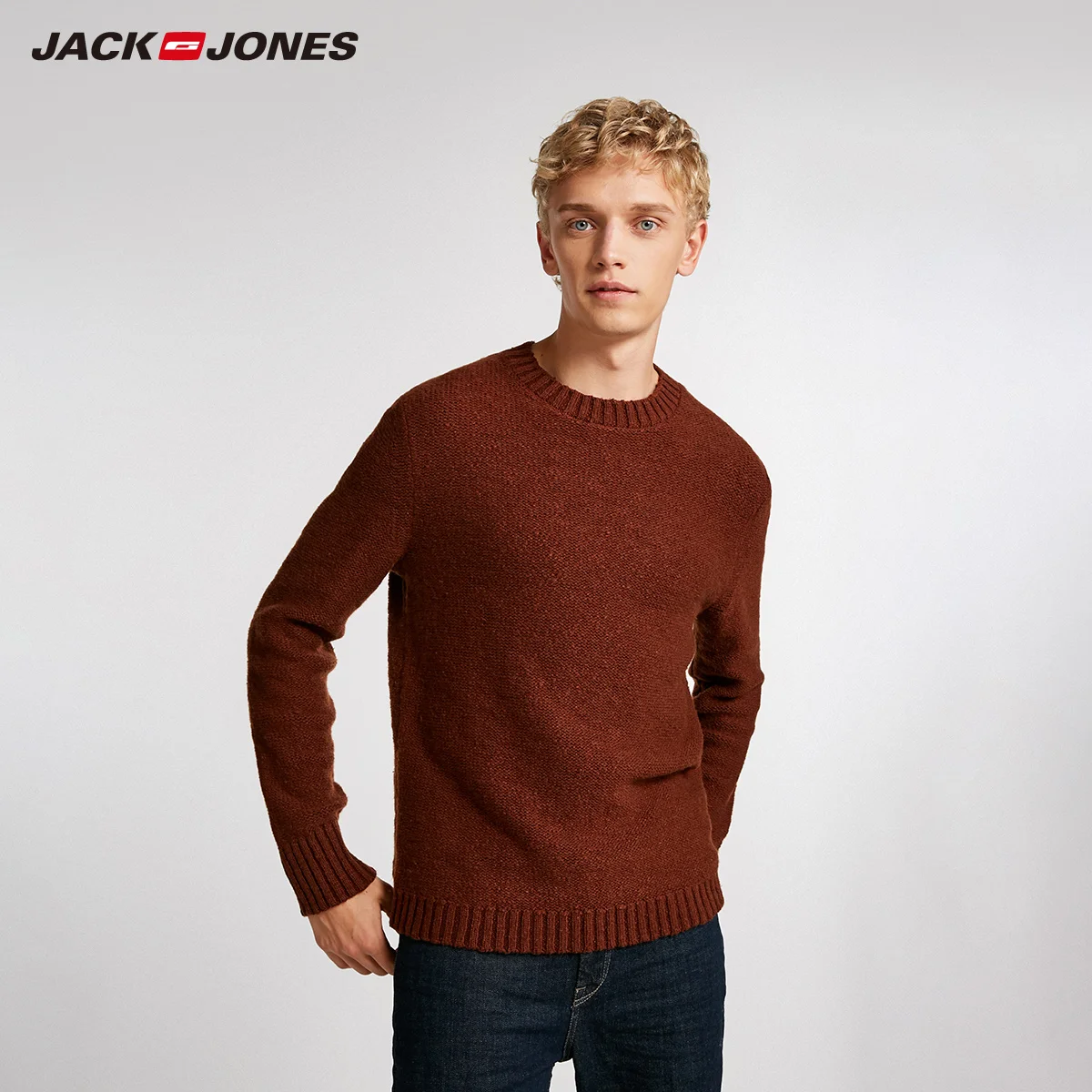 BROWN STONE JackJones мужской сплошной цвет шерстяной ткани свитер 218425528 - Цвет: BROWN STONE