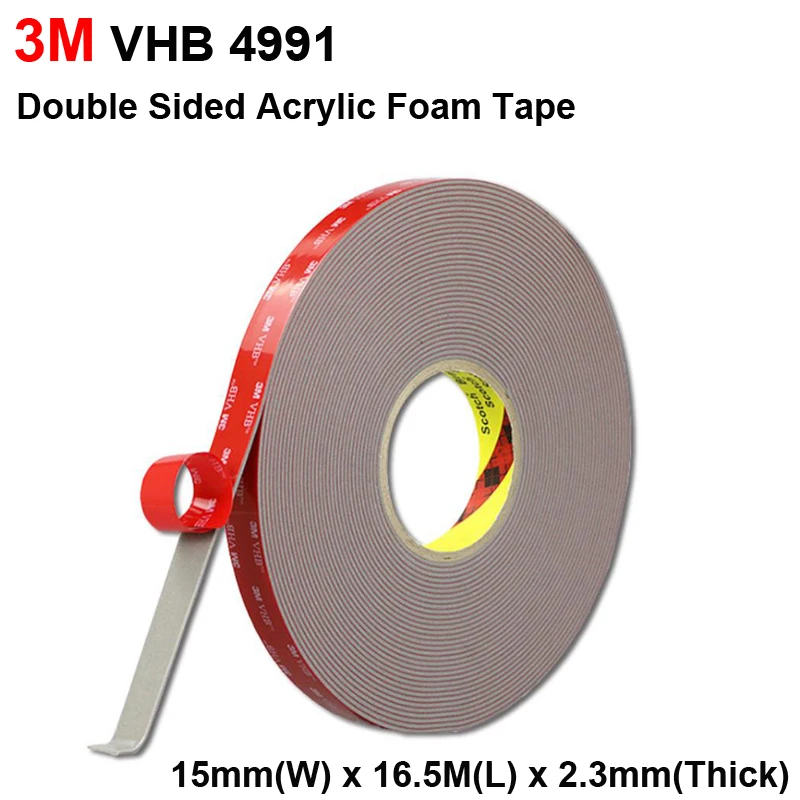 

3M VHB tape 4991 Double Sided Adhesive Acrylic Foam Mounting Tape Gray 2.3mm Thickness 15mm width 16.5 meters length