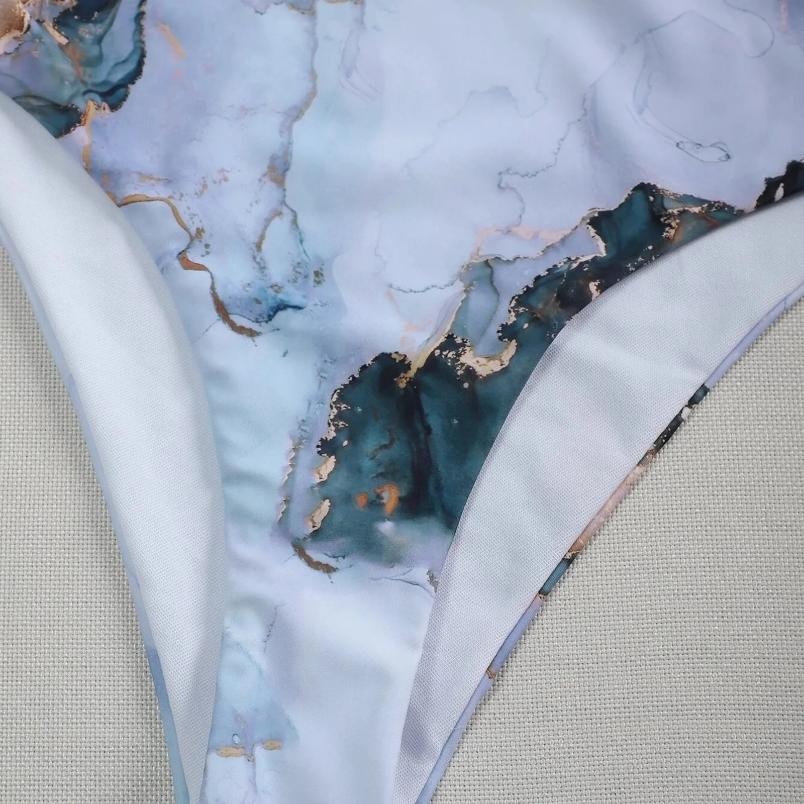 

2021 Sexy Marble Print Swimsuit Two piece Mesh Bikini Set Micro Bikini String Halter Swimwear Women High Waist Bathing Suit