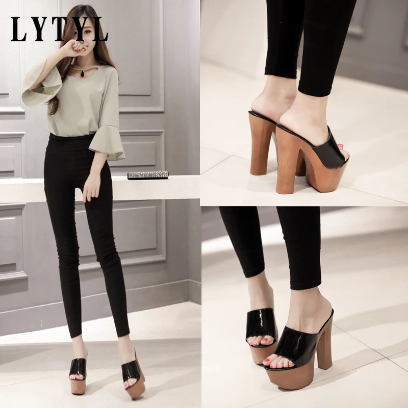 

New Europe and the United States with high-heeled sandals and slippers with wood flip-flops with fish mouth female sandals E0-93