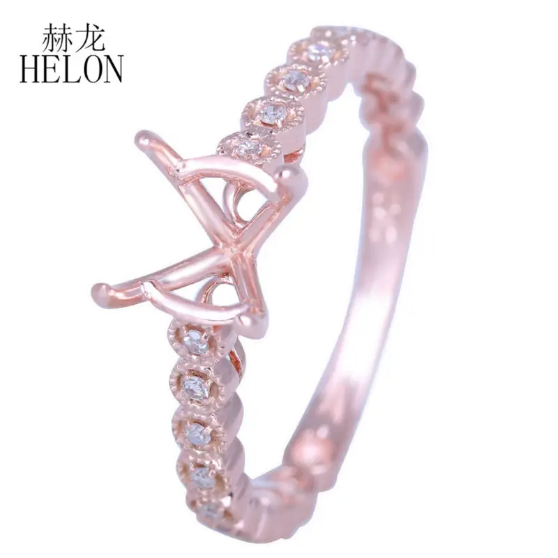 

HELON Solid 14K Rose Gold Natural Diamonds Engagement Wedding Milgrain Semi Mount Fine Jewelry Ring Setting Fit Round 7-8mm