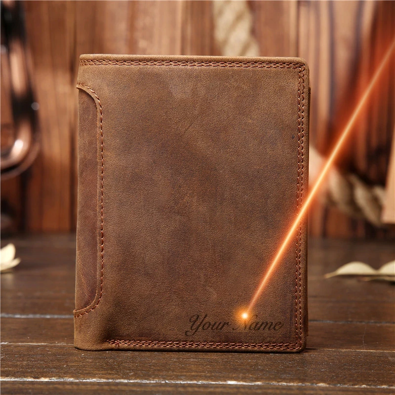

Father's Day Gift Vintage Customize Genuine Leather Cowhide Short Thick Cash Card Coin Wallet Purse Pocket Holder for Man 566
