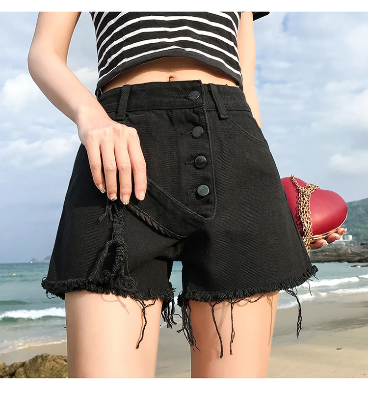 

Женские джинсовые шорты, юбки, шорты с высокой талией, черная летняя одежда, женские джинсы с бахромой, Свободные повседневные популярные хл...