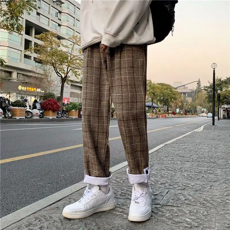 

Plaid Pants Men Joggers Casual Straight Harem Pants Men Korean Hip Hop Trousers Streetwear Sweatpants Harajuku Male Clothing