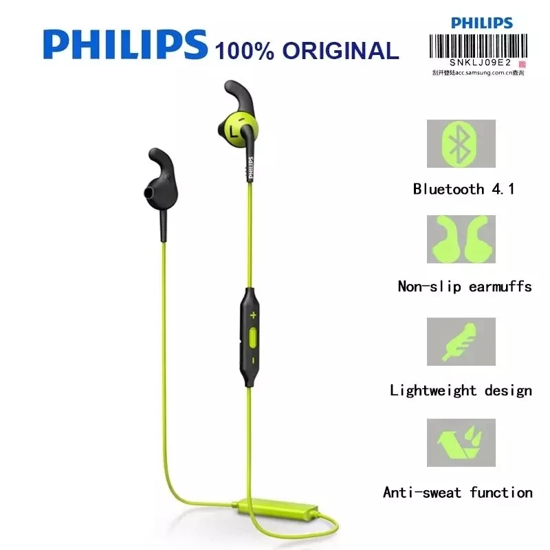 Original Philips SHQ6500 Neckband Bluetooth Wireless Headphones Earphone Bass Waterproof Headset with Microphone for Iphone X |