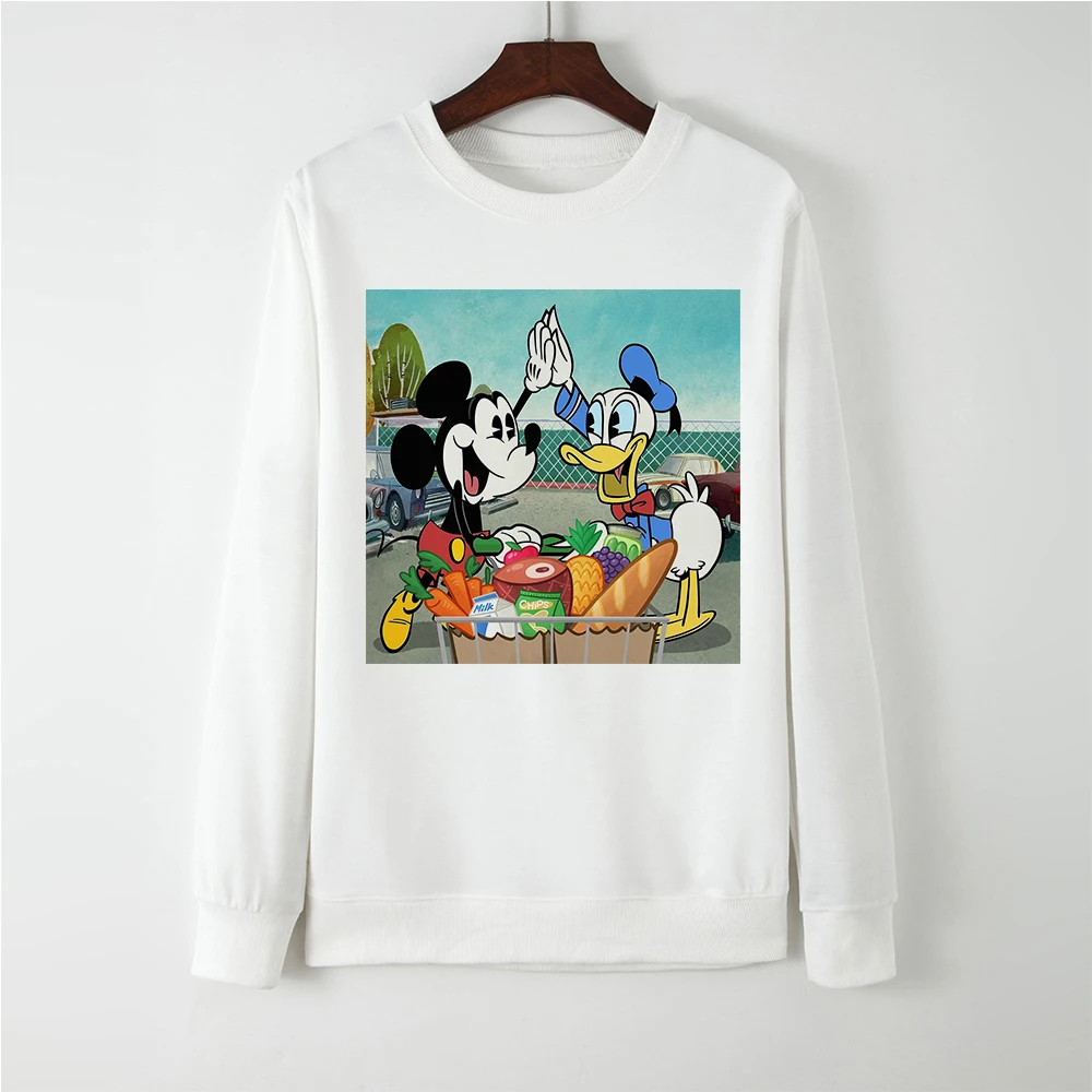

Disney Mickey Mouse and Donald Duck Happy Shopping Day Print Hoodies Best Friends Women Sweatshirt Spring Easy Matching Casual