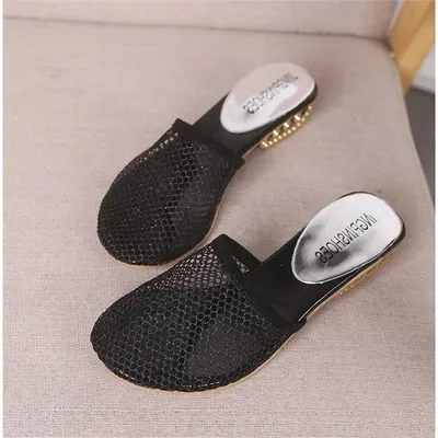 2020 new summer women's slippers solid color Baotou mesh fabric fashion matching simple hollow breathable casual shoes factory d | Обувь - Фото №1