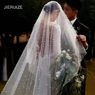 Роскошная Длинная свадебная фата JIERUIZE с жемчугом, свадебные аксессуары