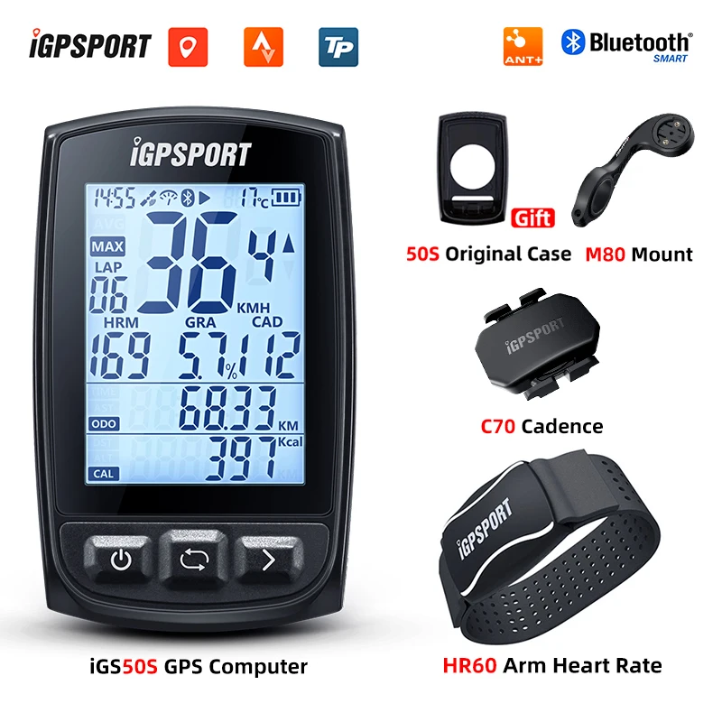 

iGPSPORT IGS50S GPS Cycling Computer Wireless IPX7 Waterproof Bicycle Digital Stopwatch Speedometer ANT+ Bluetooth 4.0 Odometer