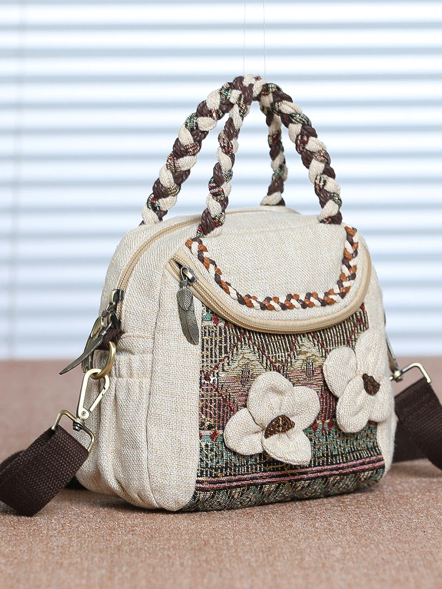 

Ethnic Style Shoulder Messenger Bag Lightweight Casual Small Square Bag Cute Applique Square Bag