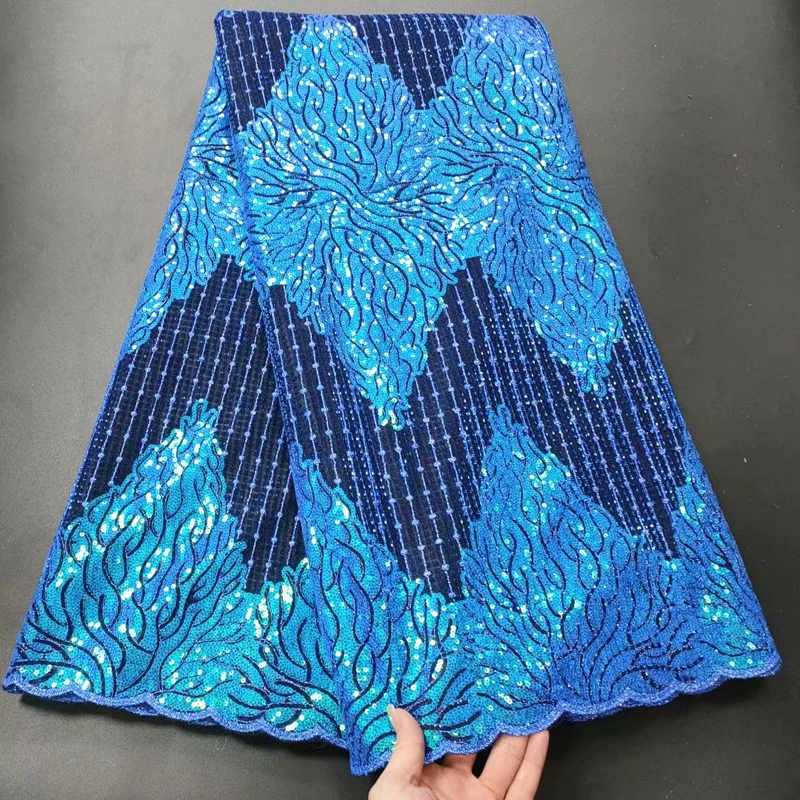 

2021 High Quality African Mesh Lace Fabric 2021 French Nigerian Sequins Embroidery Net for Women Wedding Dress