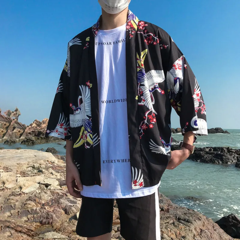 

Summer Thin Cardigan Shirt Men's Fashion Print Casual Shirt Men Streetwear Korean Loose Short-sleeved Shirts Mens Hawaiian Shirt