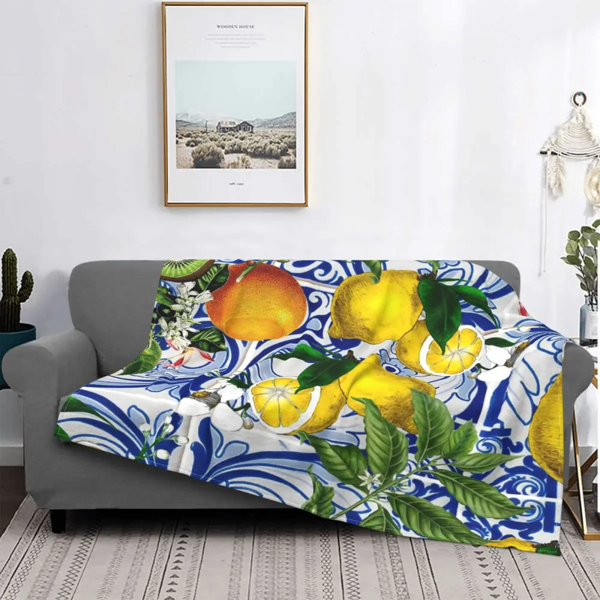 

Manta с принтом лимонов на голубом фоне, с капюшоном, с капюшоном