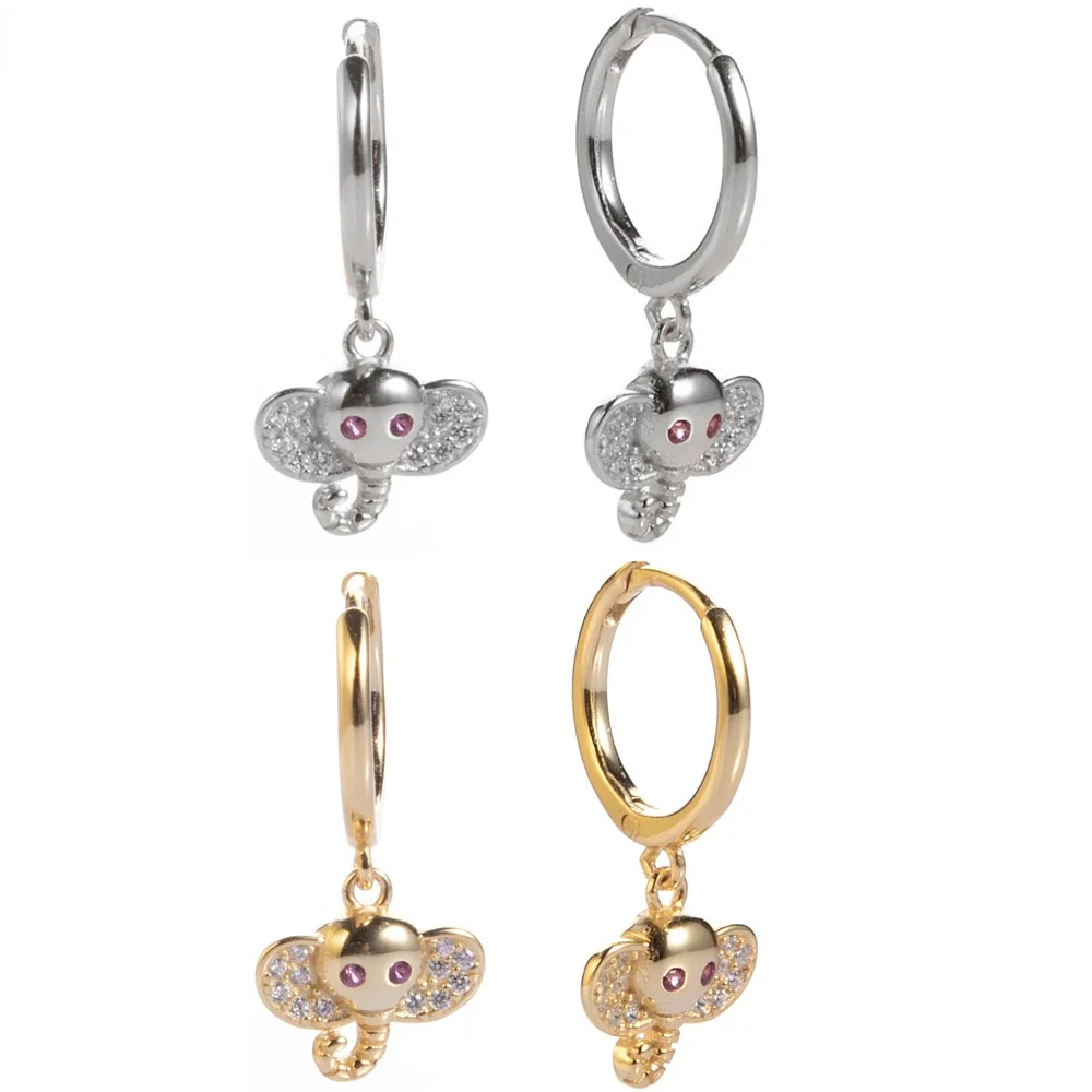 

Animal Cute Elephants Pendientes Plata Ohrringe Round CZ Zircon Luxury Drop Earrings Jewelry Woman earings for women
