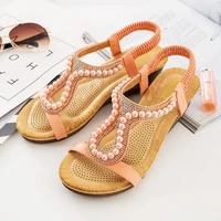 2019 summer womens slope sandals diamond beads embellished sandals womens simple casual versatile shoes