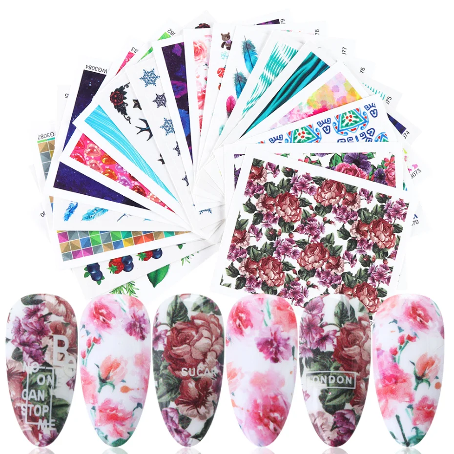 Слайдеры для ногтей 21 шт./компл. рождественские цветы полоски водные переводные