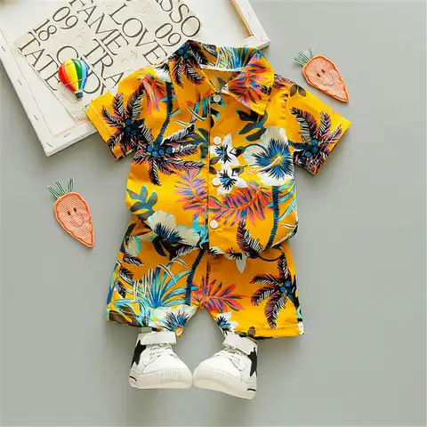 От 0 до 5 лет Детская одежда для маленьких мальчиков летние комплекты с цветочным принтом в стиле бохо 2 предмета, футболка с короткими рукава...