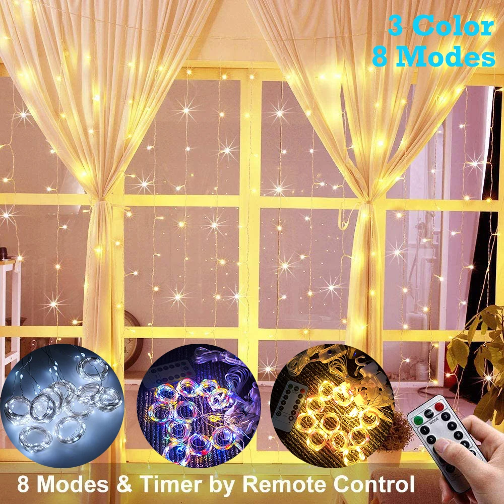 Занавес СИД светильник s USB медная нить 8 режимов Фея Рождество Свадебная