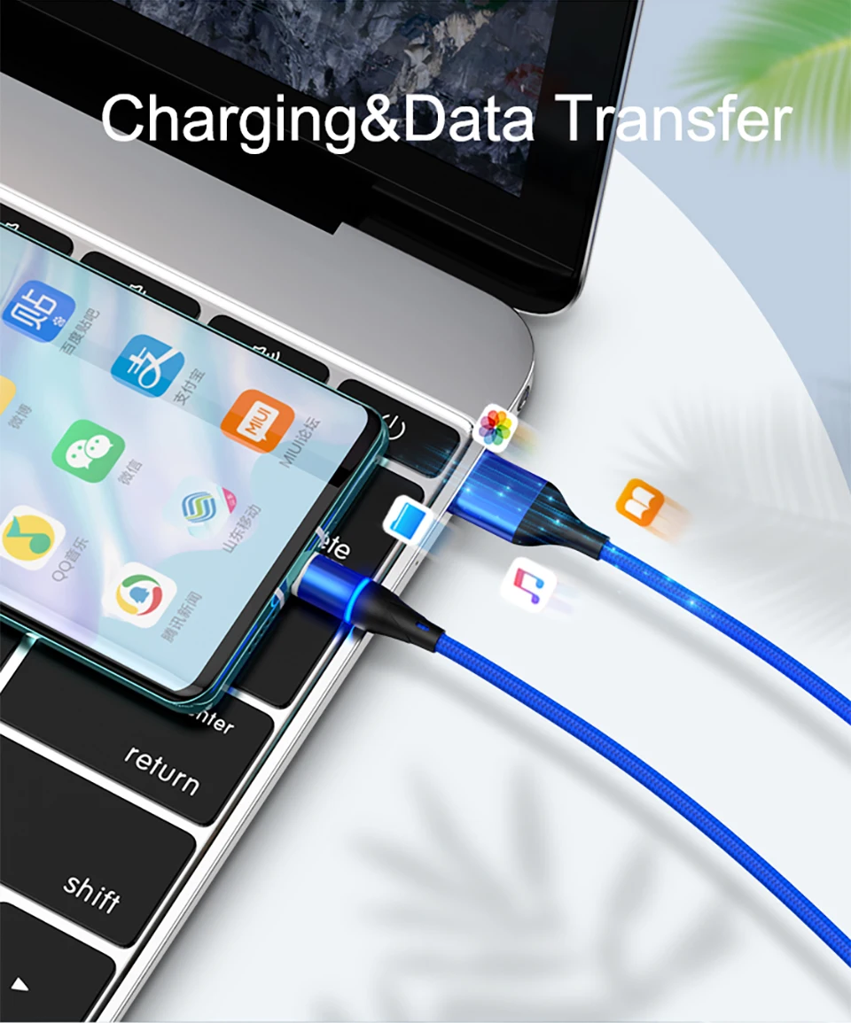 5А кабель для быстрой зарядки телефона USB-Type C Быстрая зарядка 5,0 Магнитный кабель для передачи данных 1 м 7Pin нейлоновый светодиодный светильник для huawei