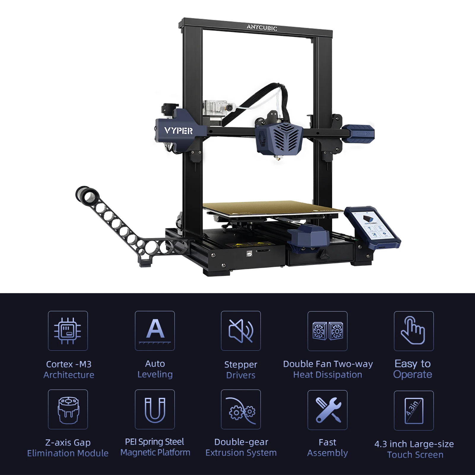 Набор для 3D-принтера ANYCUBIC Vyper FDM 245x245x260 мм размер печати сенсорный экран пружина
