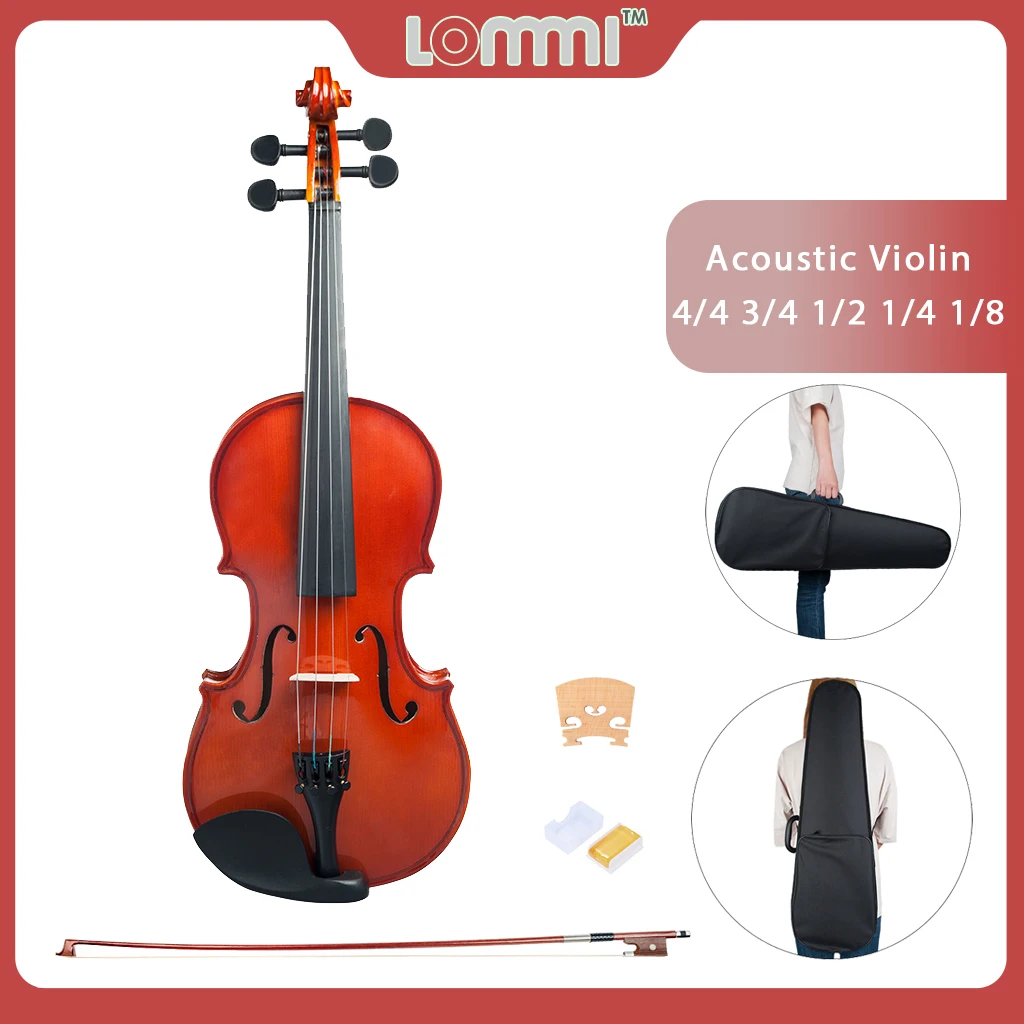 LOMMI Handmade Solidwood Violin Fiddle Set Handcrafted Acoustic Violin Fiddle W/Bridge Case 4/4 3/4 1/2 1/4 1/8 Size Violin NEW