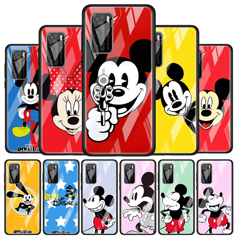 

Disney Mickey Mouse Oswald for Huawei P40 P30 Pro Plus P20 P10 Lite P Smart Z 2021 2020 2019 Luxury Tempered Glass Phone Case