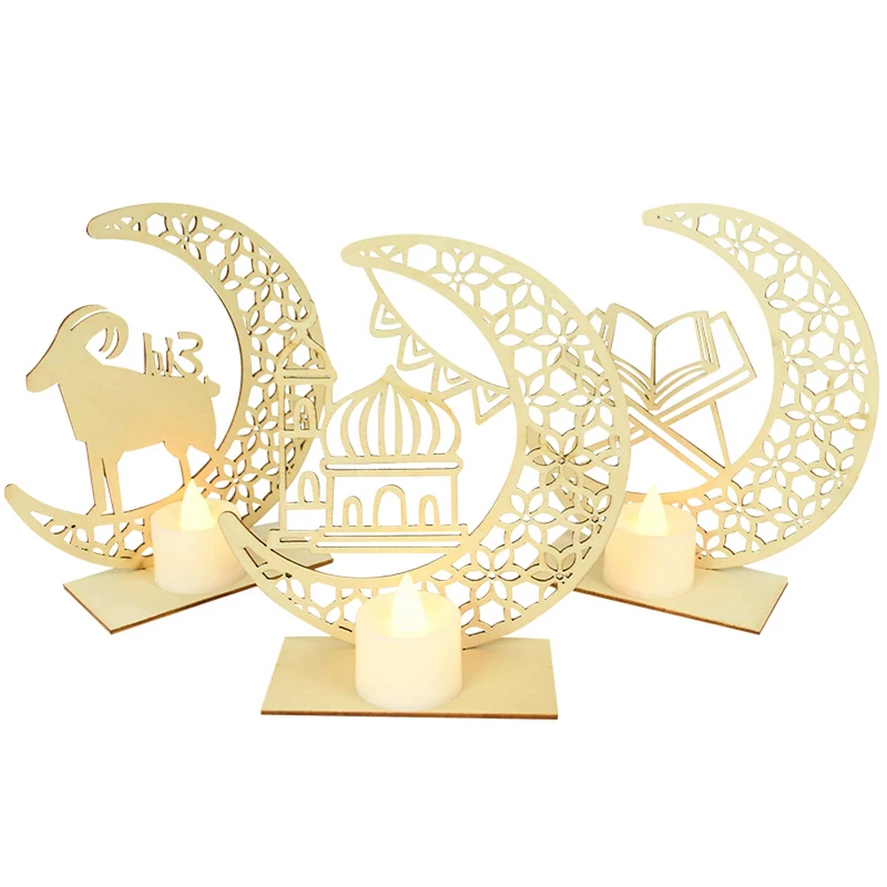 

DIY Muslim Islamic Palace Letter Character Prayer Moon Rice Dumpling Wooden LED Light Candle Eid Mubarak Decoration Gift Decor