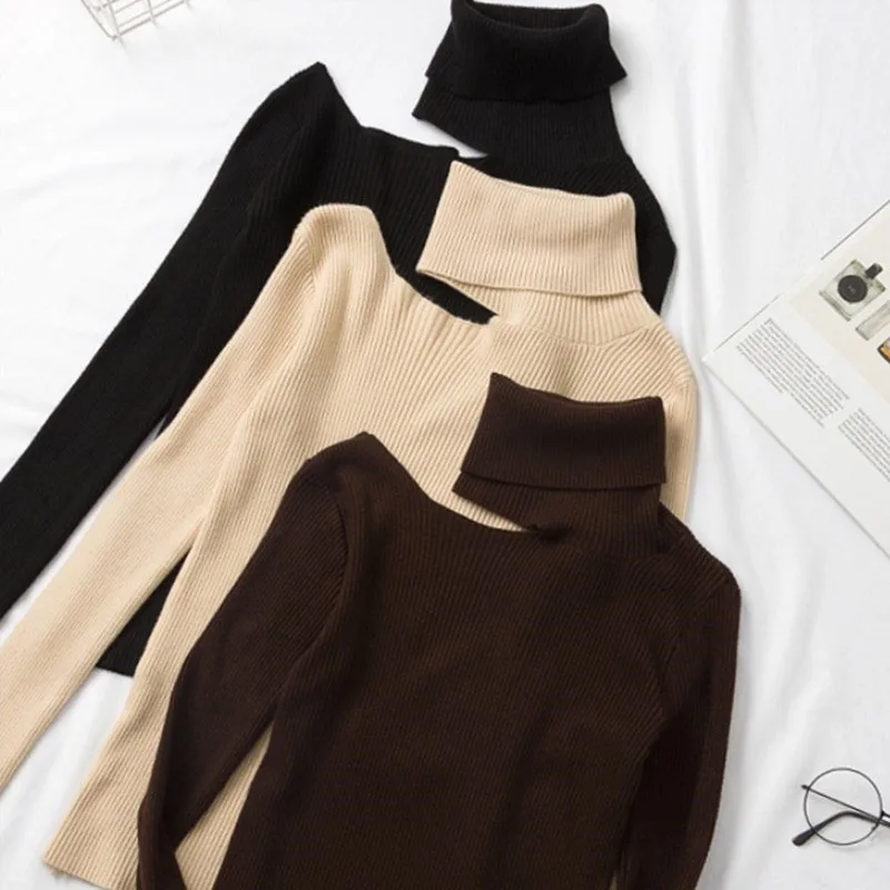 

Sweater Women's Black Long-Sleeved Clothing for Sweater Winter Clothes Women 2020 Pullover Solid Casual Turtleneck Thick 0810