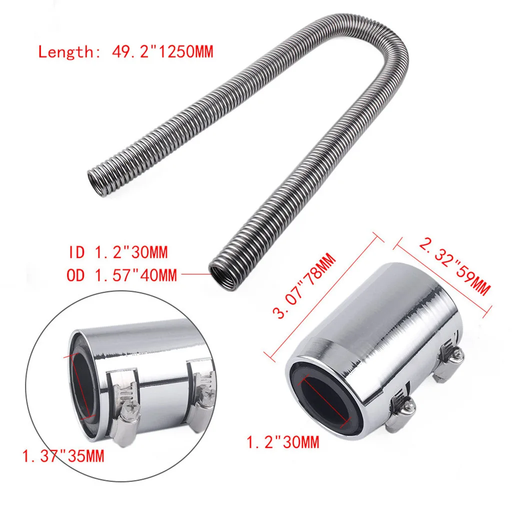 

Chrome Stainless Steel Radiator Hose Kit 48'' UNIVERSAL Aluminum Clamp Covers