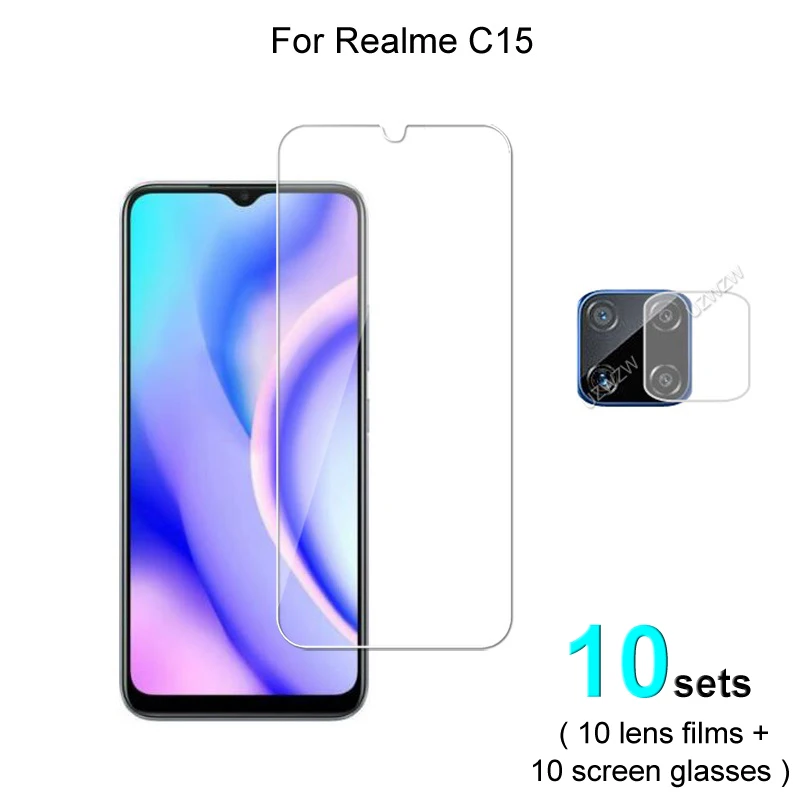 

Стекло для объектива камеры Realme C15, 10 комплектов, пленка и протектор экрана, защитное закаленное стекло HD, взрывозащищенное