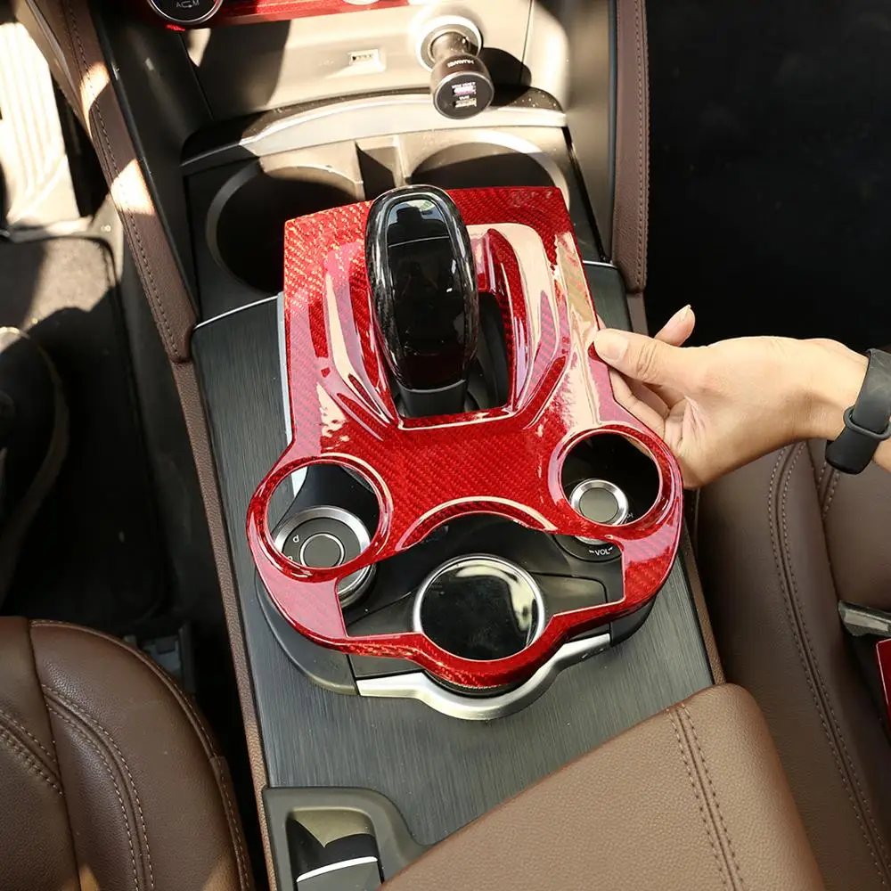 Red Real Carbon Fiber for Alfa Romeo Giulia Stelvio 2017- 19 Car Interior Center Console Gear Shift Panel Cover Trim Accessories