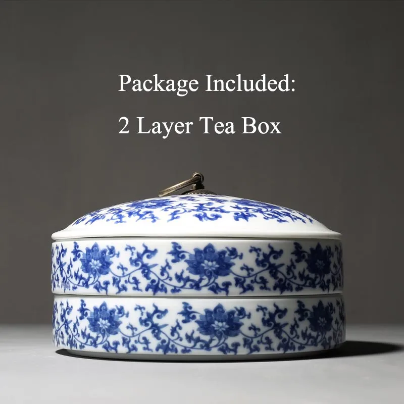 Синий и белый фарфор коробка для чая пуэр китайский контейнер хранения кунг фу