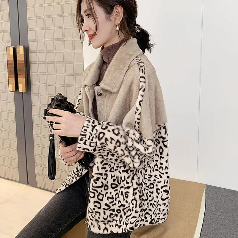 Women 2020 Winter Fashion Leopard Print Teddy Coat Female Thick Warm Faux Mink Fur Jacket Casual Ladies Streetwear Outwear Y999