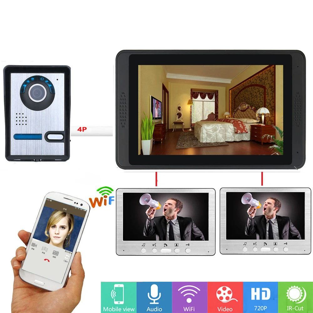 APP Control Video Intercom 7 Inch Monitor Wifi Wireless Door Phone Doorbell Visual Camera System SD Recording | Безопасность и