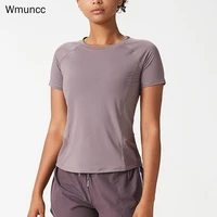 wmuncc fitness yoga woman t shirts loose short sleeve training breathy mesh clothing sportwear gym sports top jogging solid